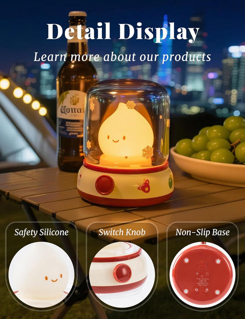 Dimming, Christmas Flame Night Light, Cute Night Light with White Noise, Rechargeable Portable Small Table Lamp, Best