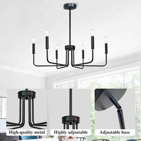 Lurinenna 6-Light Black Farmhouse Chandelier, Rustic Industrial Modern Ceiling Pendant Light, Adjustable Hanging Lamp