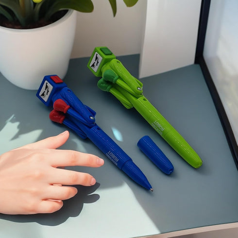 Boxing Pen Robot - 2PCS with Punching Arm and Crisp Button Sound, Funny Novelty Pen, Blue/Green Colors, 1.0mm