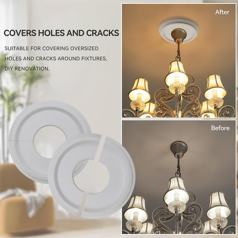 2Pairs Fans,9.84" 3.8" White Ceiling Medallion Ceiling Fan Light Covers,Split Ceiling Light Medallion for Light
