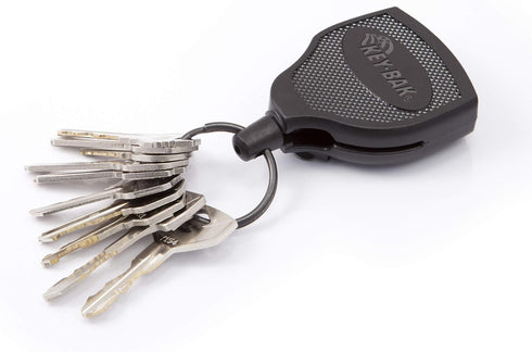 KEY-BAK SUPER48 Locking Retractable Keychain, Durable Polycarbonate Case with Leather Belt Loop, Black