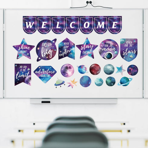 VABAMNA 28Pcs Bulletin Board Decorations Space Motivational Posters Science Classroom Decor Welcome Galaxy Inspirational Poster Cutouts for Teachers School Office Home Supplies Door Wall Decor