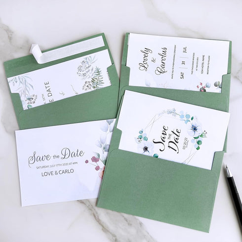 Winlyn 100 Pcs Sage Green A7 Invitation Envelopes 5 1/4 x 7 1/4 Square Flap Envelopes Self Seal