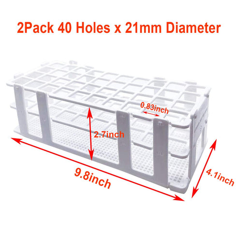 Plastic Test Tube Rack 2 Pack White 40 Holes Lab Test Tube Rack Holder for 21mm and Below The Test Tubes, Detachable, White