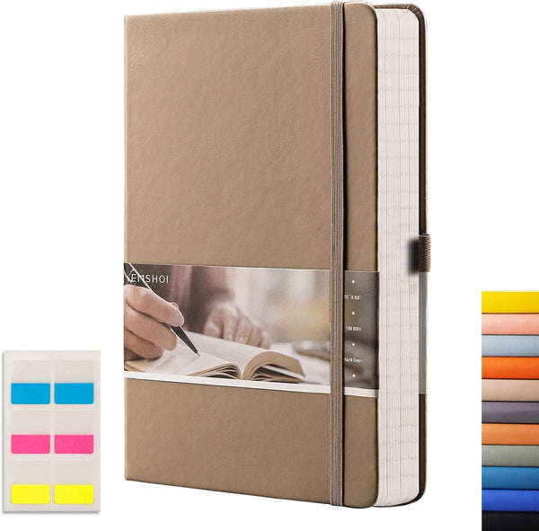 EMSHOI Graph Paper Notebook - 256 Pages, A5 Graph Notebook, Hard Cover, 120gsm Thick Paper, 5.75" x 8.38"-Khaki