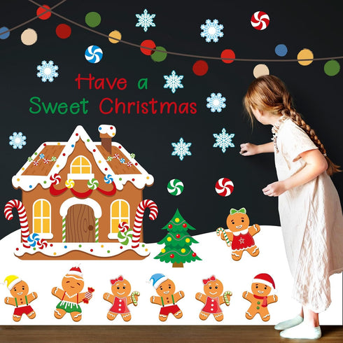 ZOIIWA Winter Christmas Gingerbread House Bulletin Board Set, Gingerbread Man Cutouts for Classroom Home Wall Decor