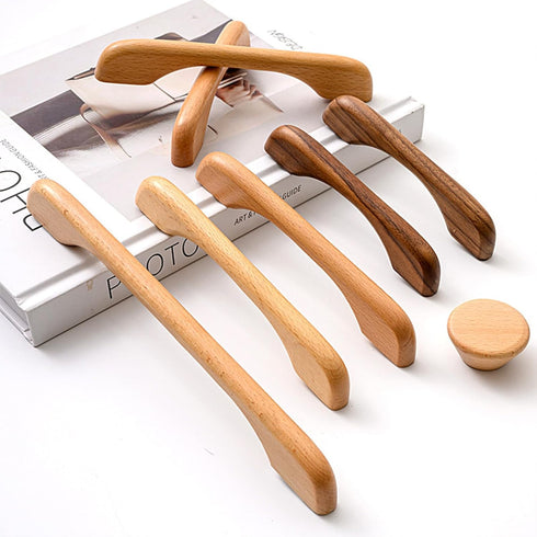 KOVNISE 2 128mm) PCS Cabinet Pulls Solid Wood Dark Walnut Pulls Beech Original Wood Color Simple Modern Style