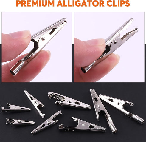 160Pcs Metal Alligator Clips Assortment Kit, 28mm 35mm 45mm 53mm Small Silver Clips for Battery Test Lead