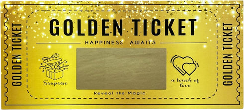 Mikki Joan Set | Golden Ticket Scratch Card | Personalized Gift for Birthdays, Movie Vouchers & Special Messages |