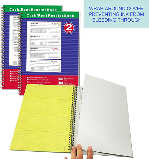 DeBiao 2-Part 7-5/8" 11" 200 Sets 4 (4 Packs) Money and Rent Receipt Book Carbonless x Spiral Bound per Book Receipts