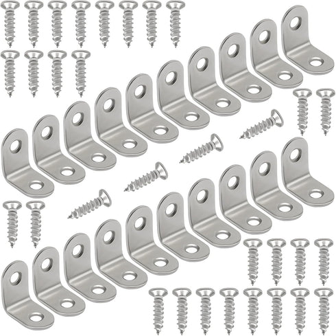 MangoOrder 20 Pack 90 1x1x0.6 Inch Degree Bracket, Stainless Steel Corner Braces with Screws, Heavy Duty L Bracket