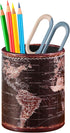 Black World Map Pencil Holder for Desk, PU Leather Pencil Cup, Globe Pen Holder Organizer