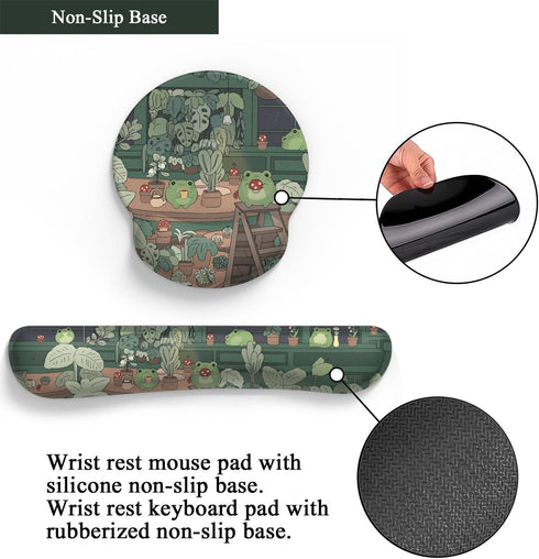 Mechanical Cattle Cute Frog Mouse Pad with Wrist Rest Kawaii Green Decor Pain Relief Mat, Ergonomic Mouse Pad for Desk