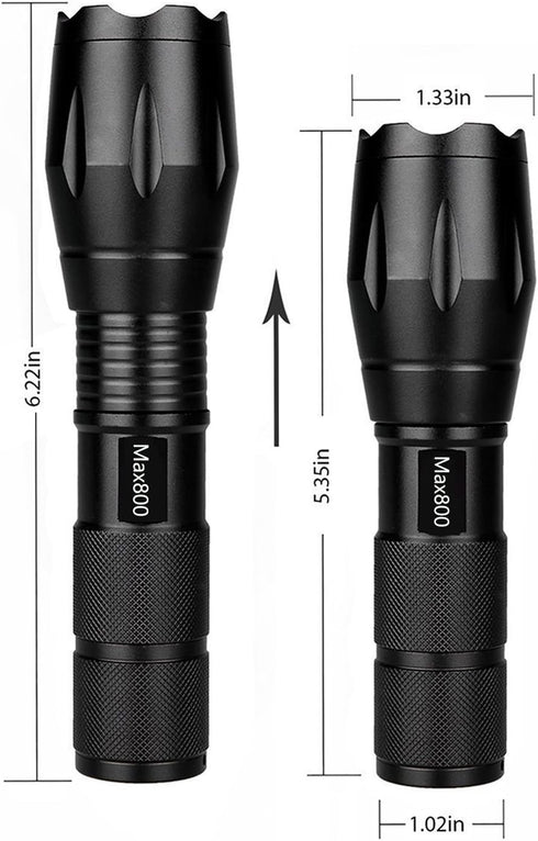 2 Pack 2000 5 LED Tactical Flashlight Water Resistant Military Grade Lumens Modes Zoom Function Ultra Bright Torch