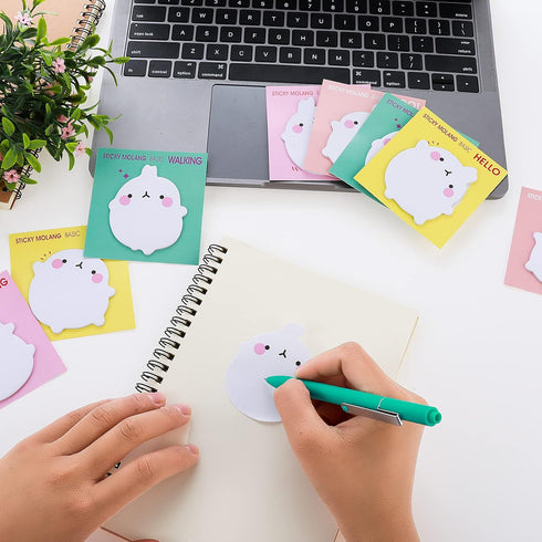 Cute Animal Self Stick Notes, 8 Pack Kawaii Rabbit Sticky Notes, Cartoon Memo Pads for Students Home Office Gifts