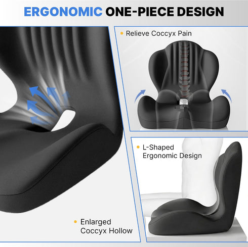 Tailbone Ergonomic Seat Cushion, Office Chair Seat Cushions with L-Shaped Design, Memory Foam Orthopedic Cushion