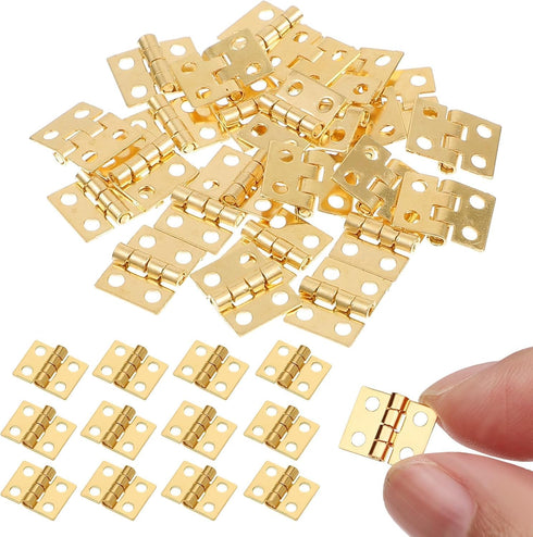 LiZEROGDAX 50Pcs 10 8mm 180 Gold x Mini Dollhouse Hinges Degree Tiny Hinge for Miniature Furniture Jewelry Box, Small