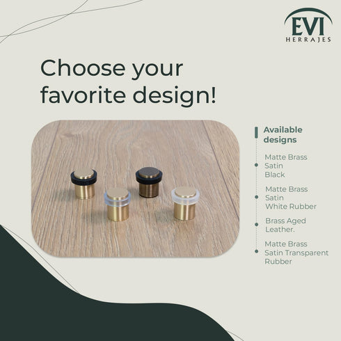 Pack of 2 EVI Door Stoppers - Brass Door Stopper with Screw Fastening and White Rubber Protector (0.79 x 0.99 Inch)