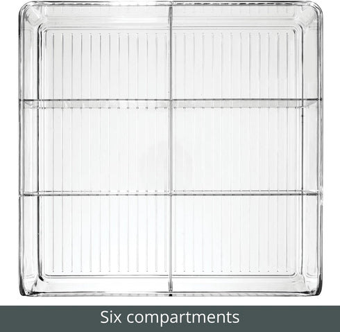 6 Closets, 2 Pack mDesign Plastic Home Office Wide Bin Organizer with Compartments for Cabinets, Drawers, Desks