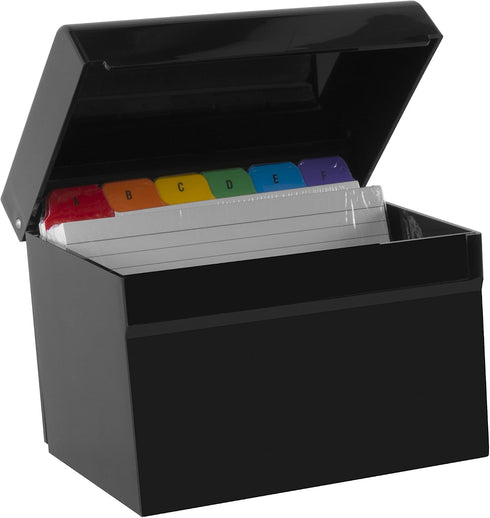 Osco Black Hi-Gloss Plastic Index Box, Small, A to Z Divider Tabs, 100