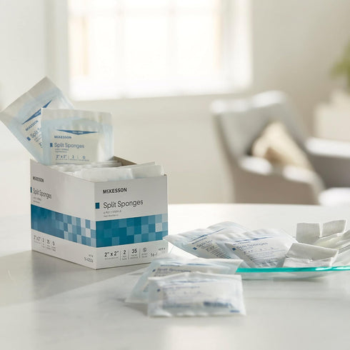 McKesson Split Sponges - 6-Ply Sterile I.V. and Tracheostomy Dressings, 2 in x 2 in, 2 per Pack