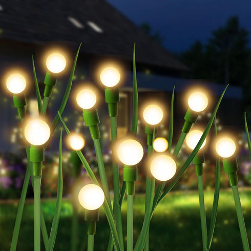 Firefly Lights Solar Outdoor Green Stem Twinkle Swaying Garden Lights with Leaves for Yard Patio Pathway Decor