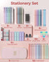 Four Candies 56 PCS Aesthetic School Supplies, Large Pencil Case, 6 Colored Ballpoint Pens, 12 Pastel Highlighters, Pink