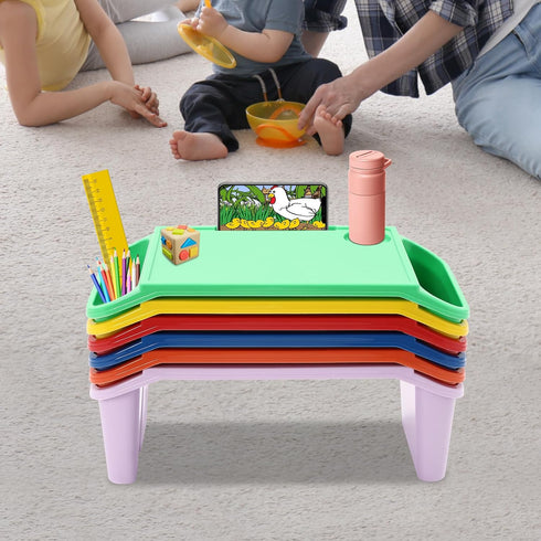 QUSKLISU 6 Kids Lap Desk Tray, Stackable Portable Lap Tray - Multicolor Plastic Table, Breakfast Laptop Trays