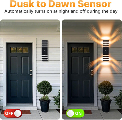 futxnziey 1 Pack Dusk to Dawn Outdoor Wall Lights, Modern Black Exterior Wall Sconce, Waterproof Aluminum Up and Down
