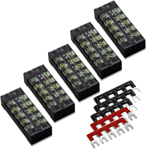 MILAPEAK Terminal Block and Strip, 10pcs (5 Sets) with Cover, Black & Red