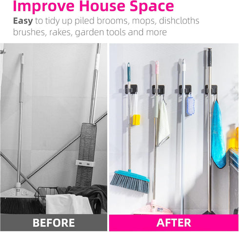 DOMAXCAI Broom and Mop Holder, Super Anti-Slip Wall Mount, Self Adhesive Gripper for Bathroom, Garage and Laundry Room