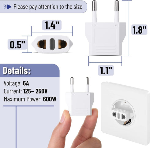 Bates European Plug Adapter, 3 pc Travel Adapter, US to Europe Plug Adapter, Converter Plug for European Outlet