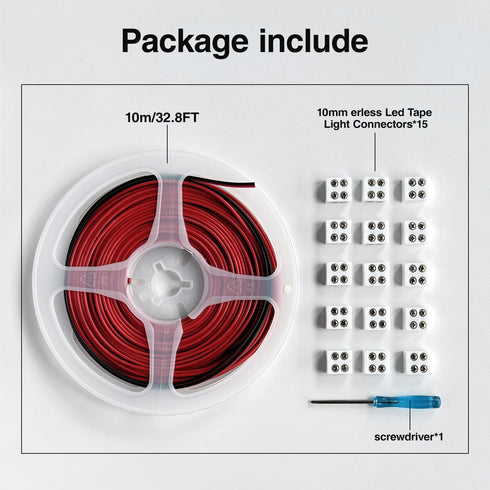 15Pack LED Strip Connectors 2pin with 32.8ft Wire, Tighten Screw Terminal Blocks 10mm Connector for 5-24v LED Tape