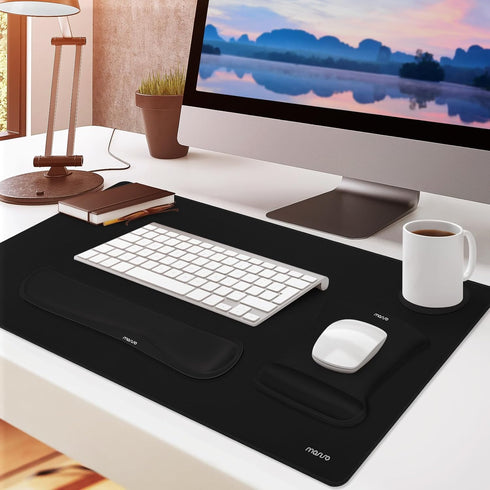 MOSISO Keyboard Mouse Pad Set, Large Gaming Mouse Pad with Wrist Rest & Coaster, Ergonomic Non-Slip Mousepad, Black