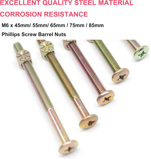 cSeao 25-Set M6 Phillips Head Bolts and Barrel Nuts Assortment Kit for Furniture Hardware Replacements