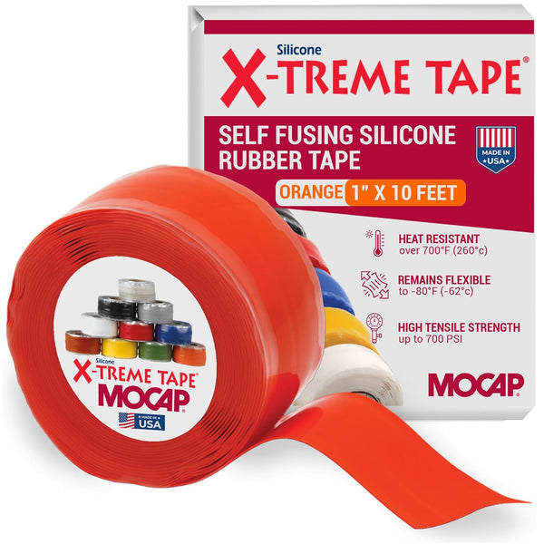 X-Treme Tape MOCAP Heavy Duty Electrical Tape, 1" x 10ft Roll, Waterproof & Insulating, Orange