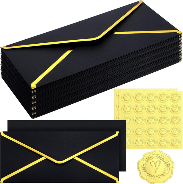 Outus Christmas Envelopes 100 Pack #10 Business Envelopes with Gold Border, Self Adhesive Mailing Envelopes for Office