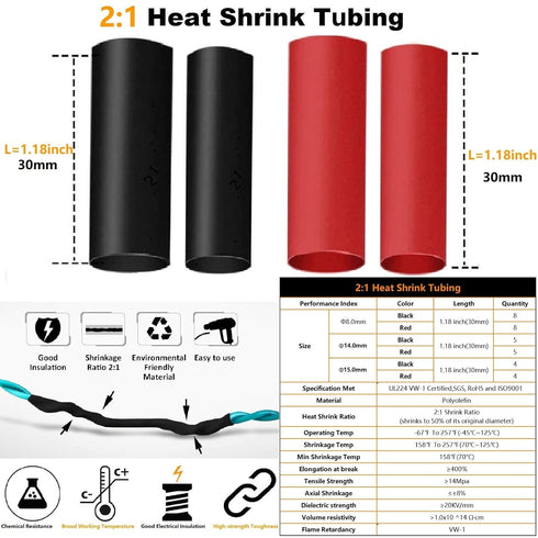 68pcs Battery Cable Ends, 1/0 AWG 1 AWG 8 AWG Tinned Copper Lugs, Heavy Duty Wire Ends with Heat Shrink Tube