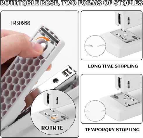 Cute White Desk Accessory Kit, Desktop Stapler Set with Staple Remover, Hole Punch, Tape Dispenser, Pen
