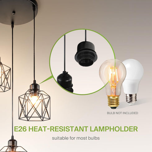 3xE26 120V ASD Black Pendant Light Fixture - ETL Modern Pendant Lights Kitchen Island, Industrial Hallway, Living Room