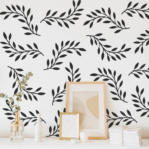 Vine Olive Branch Leaf Wall Stencils for Painting Large Pattern on Wall, Reusable Decorative Botanical Tree Leaves Template for Modern Floral Scandinavian Boho Painting Wall Art D cor