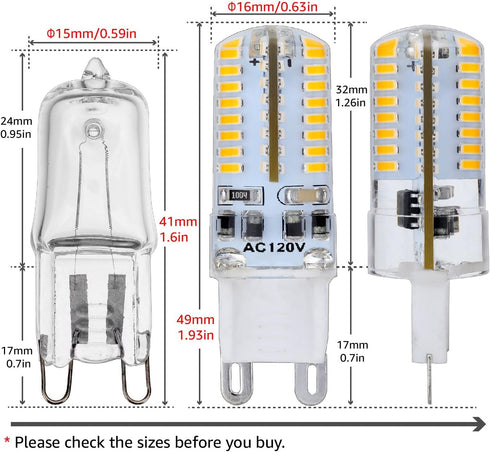 JAUHOFOGEI G9 Bulb, 25 Bulbs 120V 3W 250 3000K, T4 Pack 6 YOUKE Lighting LED Watt Glass Halogen Light Replacement, AC
