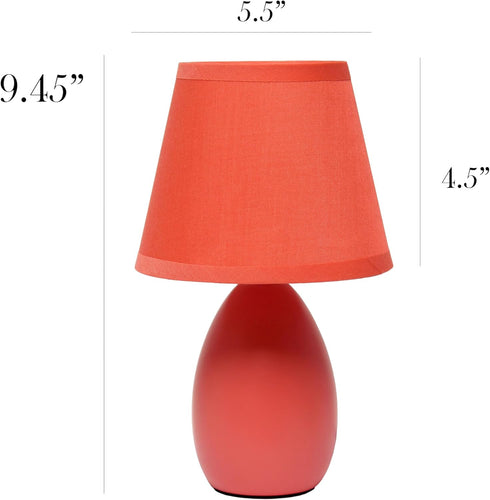 LT1197-ORG-2PK 9.45" 2-Pack Set, Simple Designs Chic and Sleek Oblong Mini Oval Ceramic Table Lamp for Living Room