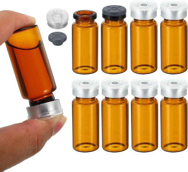 PATIKIL 10ml Sample Vials, 8 Pack Lab Empty Vials with Butyl Rubber Stopper and Crimp Top Caps