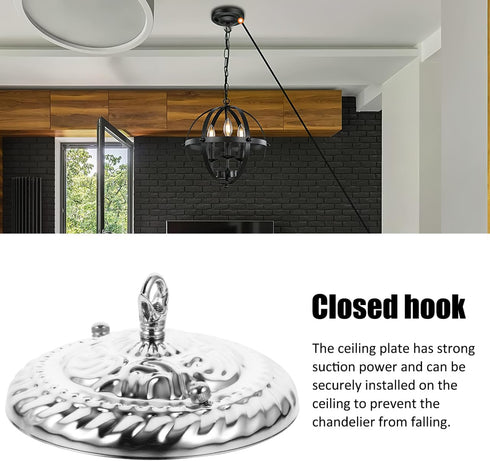 5.9 Inch Chandelier Mounting Kit, Heavy Duty Iron Ceiling Canopy Plate with Closed Hook Redesigned Bow Bracket, Vintage