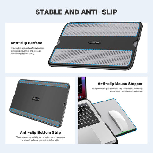 AboveTEK Portable Laptop Lap Desk w/Retractable Left/Right Mouse Pad Tray, Non-Slip Heat Shield Tablet Notebook
