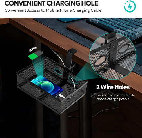 Under Desk Storage Organizer, Clamp-on Swivel Alloy Steel Drawer, Hidden Desktop Drawer Basket, Easy to Install