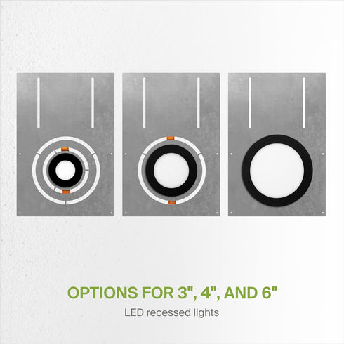 13 Inch Asymmetric 3/4/6 Inch 6 Pack ASD New Construction Mounting Plate with Round Hole - Flat Steel Rough in Wafer
