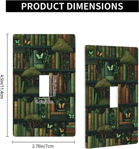 XBubupX 1 Magical Bookshelf Green Brown Books Light Switch Cover Decorative Single Toggle Gang Wall Plate For Kitchen