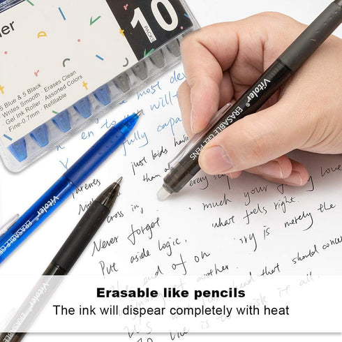 Vitoler Retractable Erasable Gel Pens, Fine Point (0.7mm), 5 Black & 5 Blue Gel Ink Pens for Drawing Writing Planner